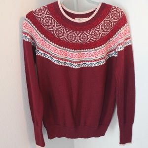 Hollister Small Maroon Red and Pink Long-Sleeve Sweater Holiday